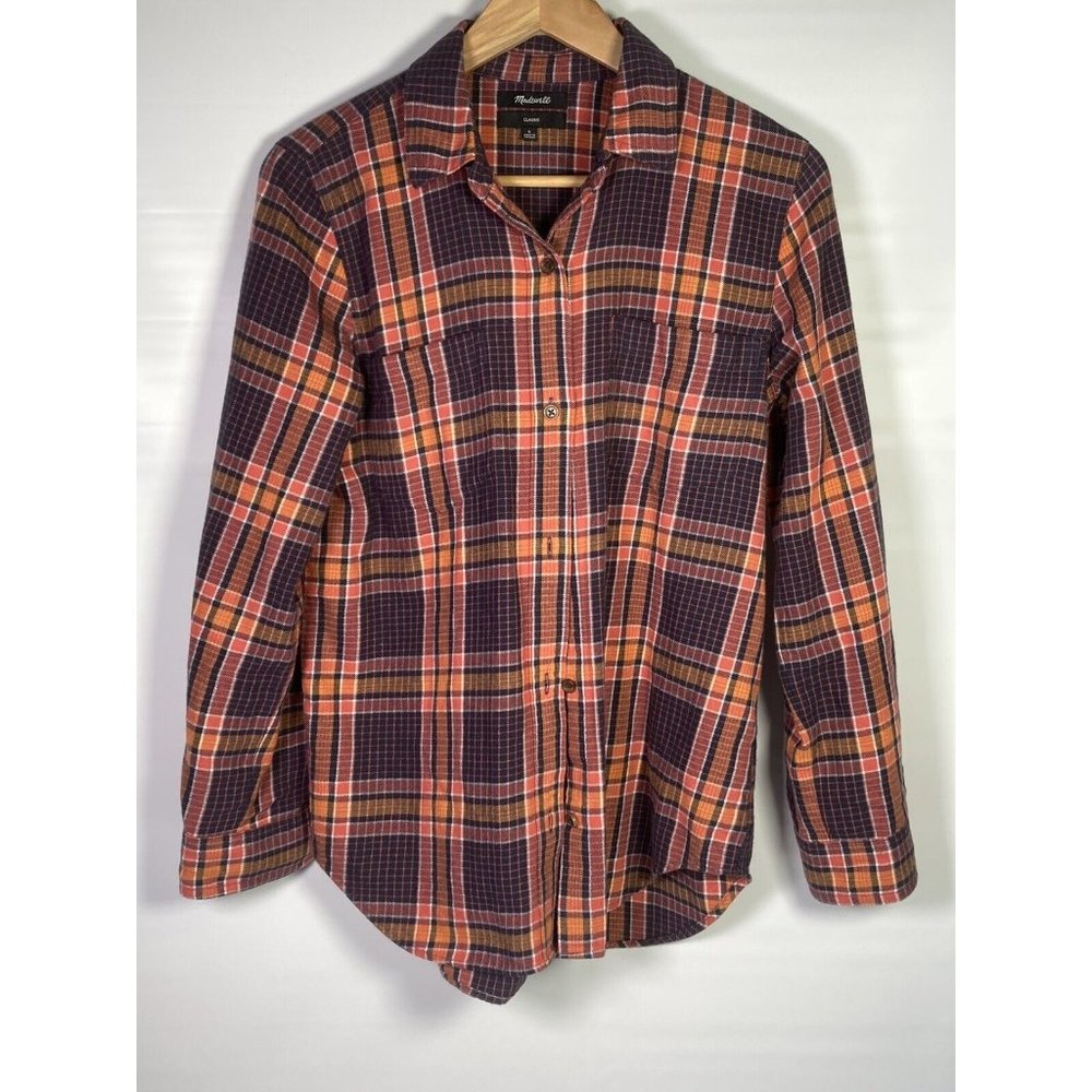 Madewell women's flannel shirt size S plaid navy and rust